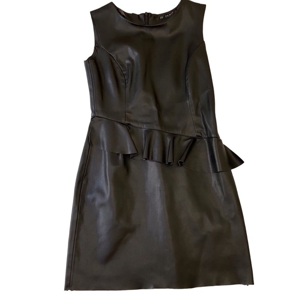 ZARA basics faux Leather sheath dress black bodycon sleeveless woven sexy medium - Picture 7 of 16